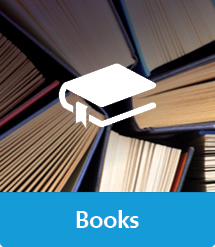 Graphic of Books with text and icon