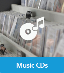 Graphic of Music CDs with text and icon