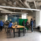 An image of students working in the Central Library Makerspace