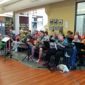 A band playing and singing some songs at Sherwood branch for 100In1Day